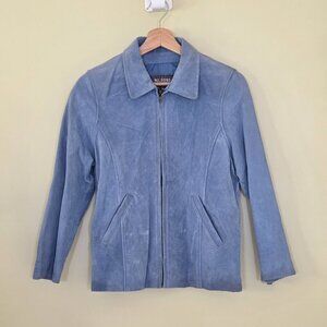 Wilsons Leather Kids Jacket Youth Girls XL Womens S/M Blue  Leather LS Lined VTG
